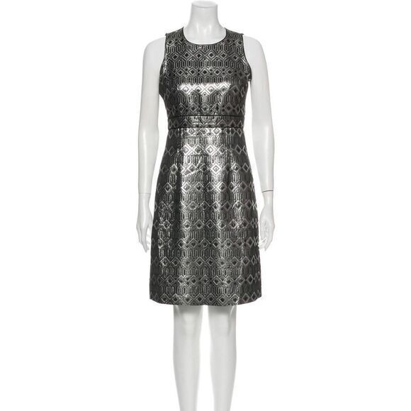 Tory Burchmetallic Silver Patterned Knee-Length Dress Us 2/ Xsmall